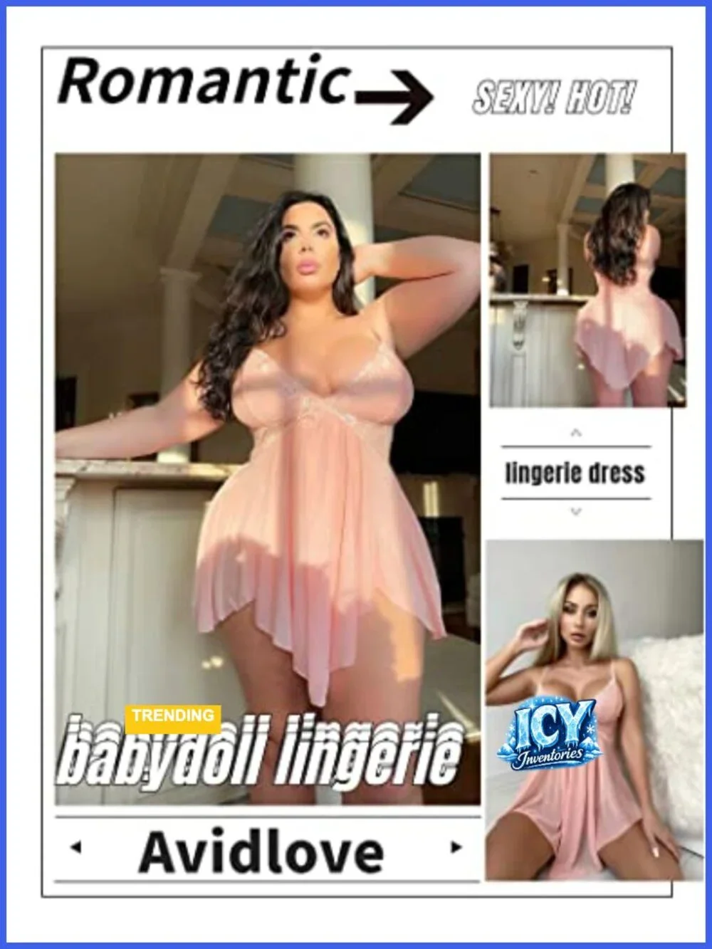 Lace Babydoll Chemise Sleepwear Deep V Neck Adjustable Straps